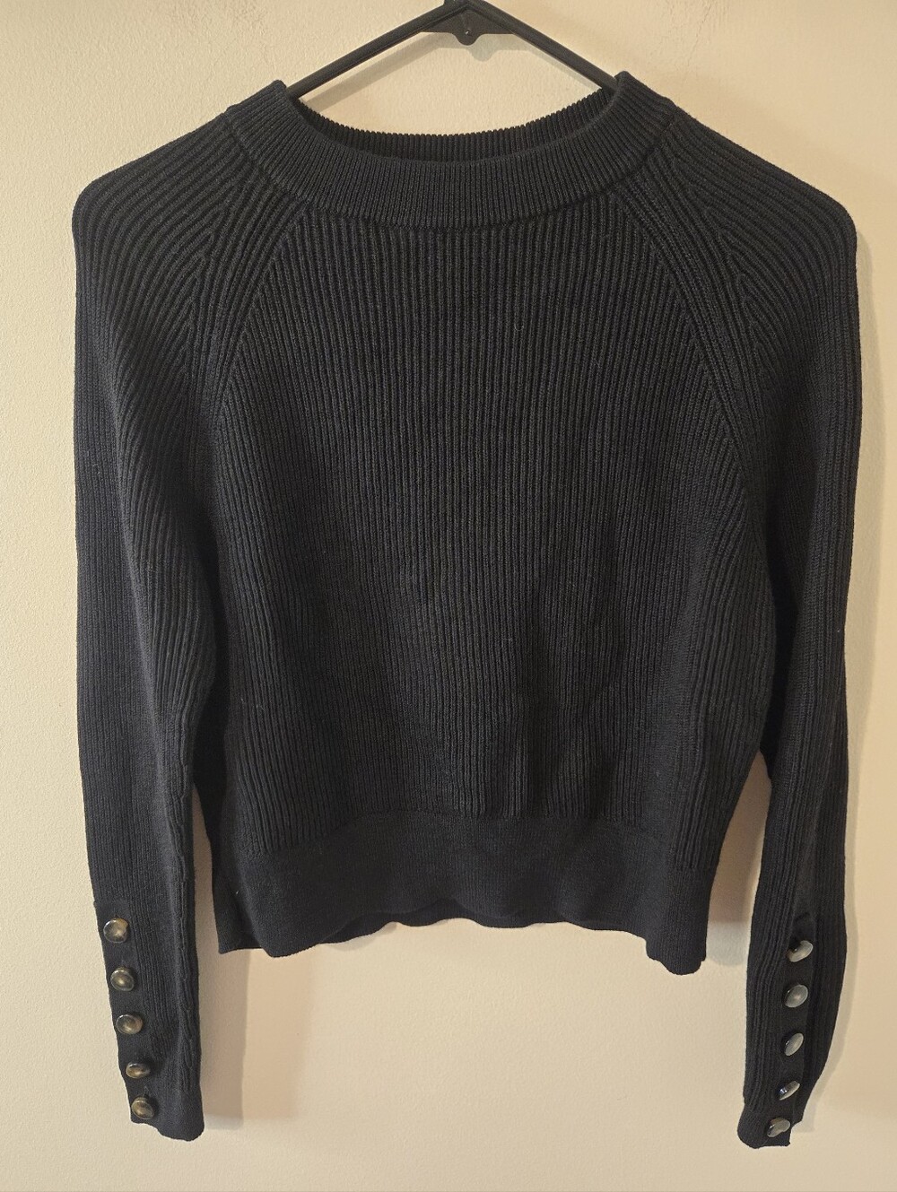 Sézane Sami Jumper Black Merino Wool & Cotton Ribbed Knit Sweater Size XS